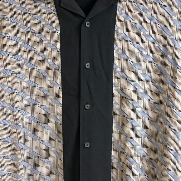 NWT Axist Geometric Black Washable Silk Short Sleeve Button-up Shirt Size Medium - Picture 6 of 6